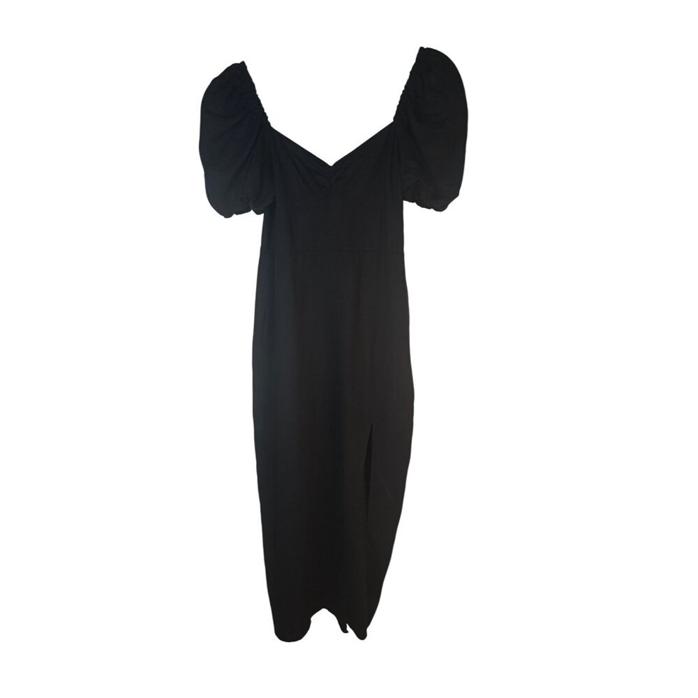 2/$30 ZARA Black 50% Linen Puff Sleeve Midi Dress - Picture 3 of 16
